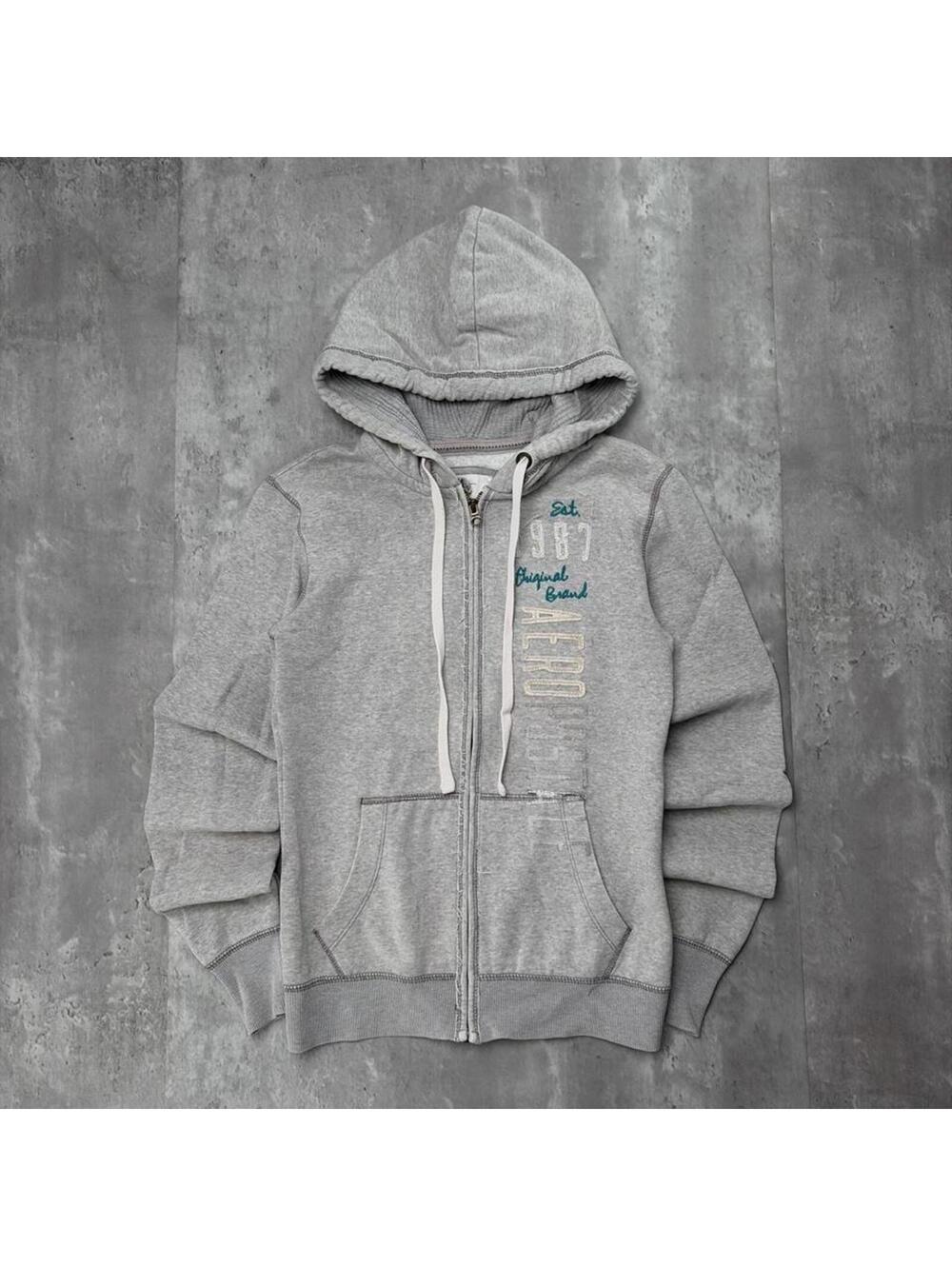 Y2K Grey Aeropostale Grunge Skater Gothic Thermal Zip Up Hoodie